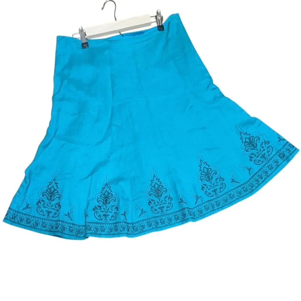 Bob Mackie Studios turquois full skirt swing boho embroidered linen blend 12